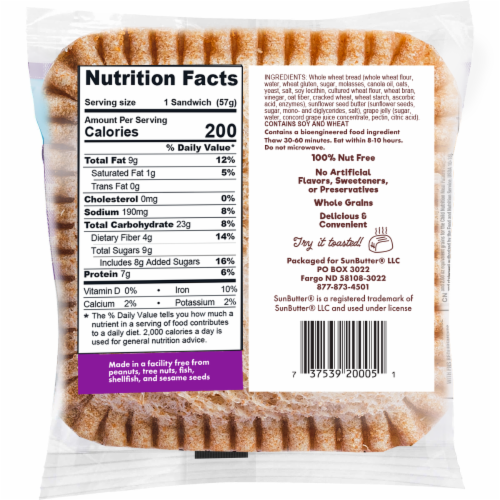 SunButter® Jammies™ Sunflower Butter & Grape Jelly Sandwiches Perspective: back
