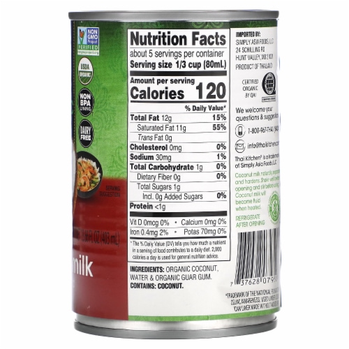 Thai® Kitchen Organic Unsweetened Coconut Milk Perspective: back
