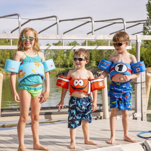 Airhead Water Otter Elite Kids Child Life Jacket Vest with Arm Bands, Treasure Perspective: back