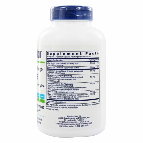 Life Extension® Optimized Mango Irvingia With Phase 3 Mango Calorie Control Complex Capsules Perspective: back