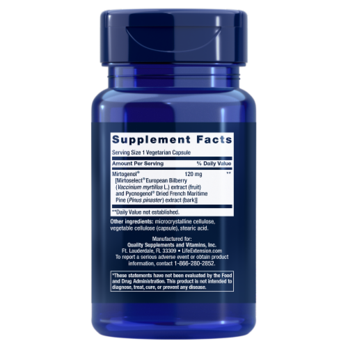 Life Extension® Eye Pressure Support with Mirtogenol® Vegetarian Capsules Perspective: back