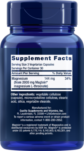 Life Extension® Neuro-Mag® Magnesium L-Threonate Vegetarian Capsules Perspective: back