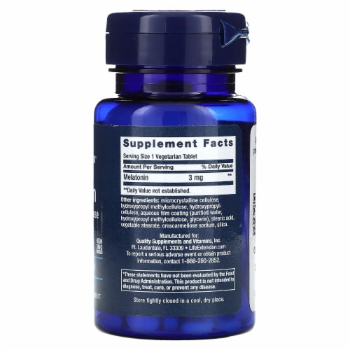 Life Extension Melatonin 6 Hour Timed Release 3 mg - 60 Vegetarian Tablets Perspective: back