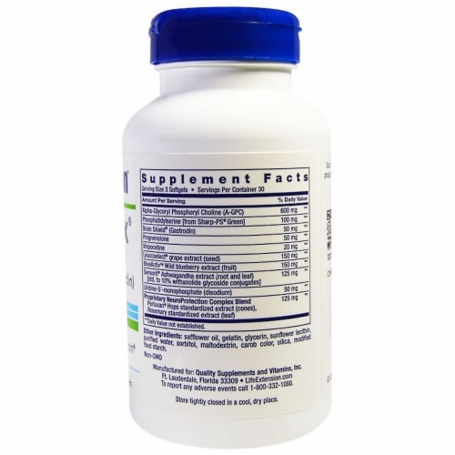 Life Extension Cognitex Plus Pregnenolone with Brain Shield, 90 Softgels Perspective: back