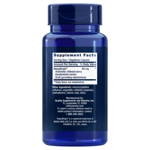 Life Extension® Tear Support with MaquiBright® Vegetarian Capsules Perspective: back