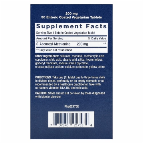 Life Extension® SAMe S-Adenosyl-Methionine Tablets 200mg Perspective: back