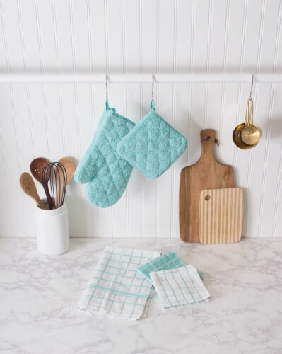 Design Imports CAMZ33328 Aqua Windowpane Terry Dishtowel Set - Set of 4 Perspective: back