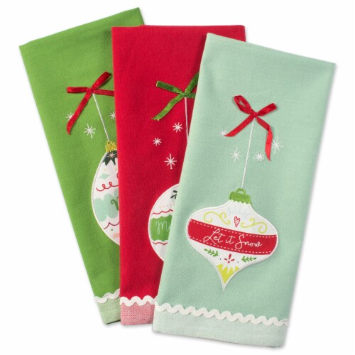 Design Imports CAMZ37657 Assorted Holiday Ornaments Embellished Dish Towel Set - Set of 3 Perspective: back