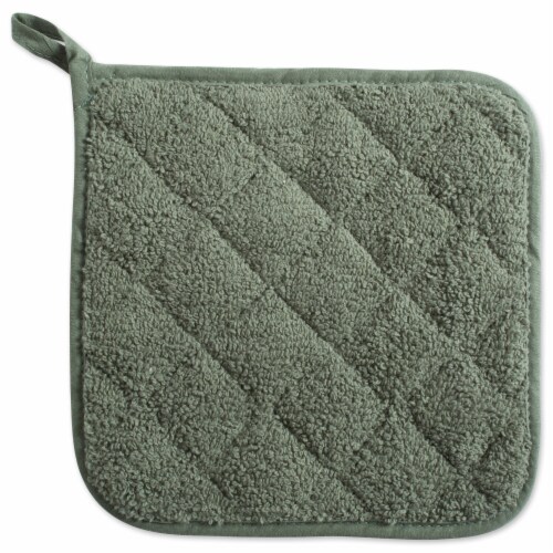 DII Basic Terry Collection Quilted 100% Cotton, Potholder, Artichoke Green, 3 Piece Perspective: back