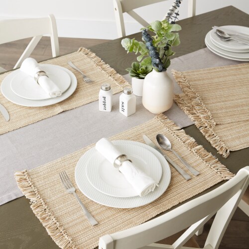 DII Variegated Taupe Fringe Placemat (Set of 6) Perspective: back