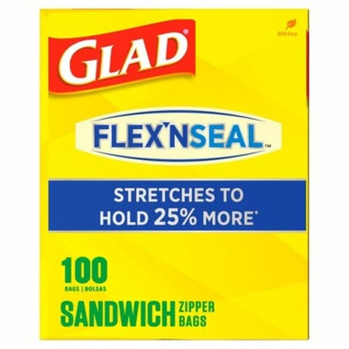 Glad FLEX'NSEAL Zipper Food Storage Sandwich Bags, 100 Count (Pack of 5), 5  pack - Kroger