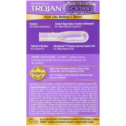 Trojan Her Pleasure Ecstasy Lubricated Condoms - 10 Count (Pack of 6) Perspective: back