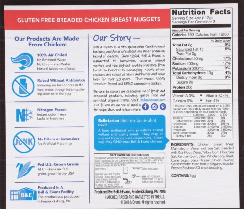 Bell & Evans® Frozen Fully Cooked Chicken Breast Nuggets Perspective: back