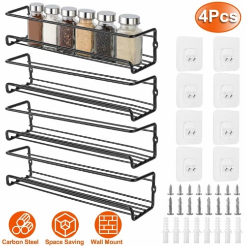 4Pcs Wall Mount Spice Racks Seasoning Herb Jar Holder Organizer Kitchen Pantry Door Storage 1 unit Foods Co