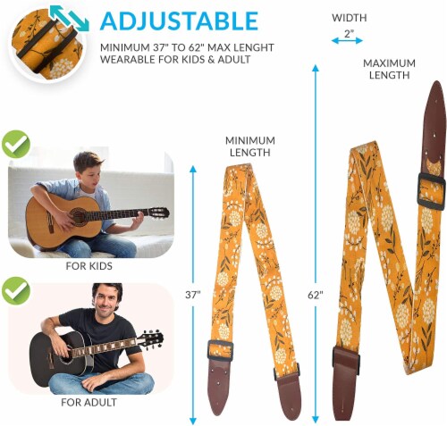 Cotton Guitar Strap Yellow Spring Blossom Flowers Includes 2 Picks + Strap Locks + Strap Button. for Bass, Electric Acoustic Guitar!