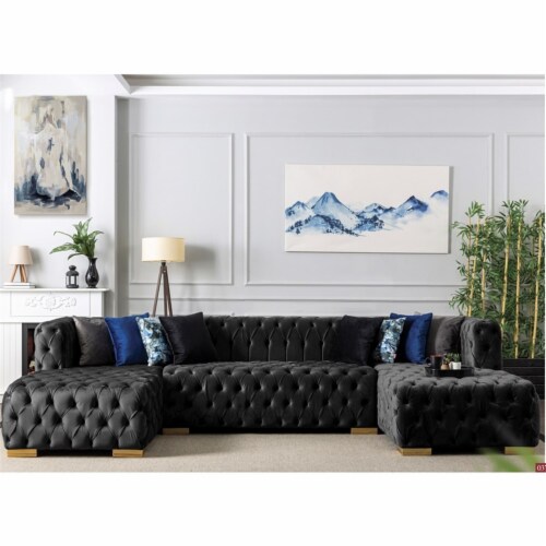 Beyan Signature Valencia 126 3 Piece Velvet U Shaped Sectional in