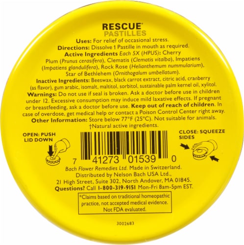 Bach® Rescue Cranberry Natural Stress Relief Pastilles Perspective: back