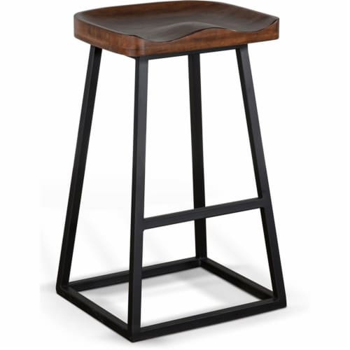 Sunny Designs 30  Mid-Century Wood & Metal Saddle Barstool in Mahogany Perspective: back