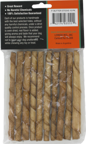 Bravo Premium Rawhide Peanut Butter Stick Dog Treats 10 Count Perspective: back