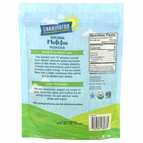 Carrington Farms Organic Matcha Powder - 3.5 oz (99 g) Perspective: back