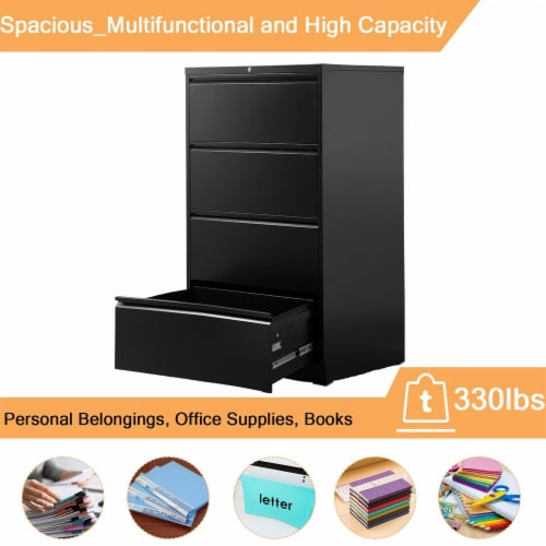 AOBABO 4 Drawer Lateral File Cabinet w/ Lock for Letter/Legal Size Paper, Black Perspective: back