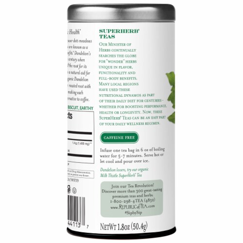 The Republic of Tea® Super Herb® Organic Dandelion Tea Bags Perspective: back