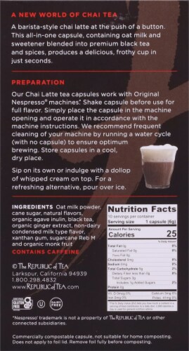 The Republic of Tea Chai Latte Compostable Capsules Perspective: back