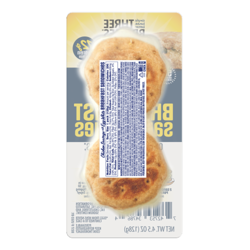 Three Bridges Chicken Sausage Egg White Breakfast Sandwich Perspective: back