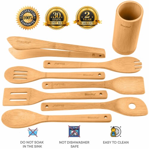 Bamboo Kitchen Utensils Set of 8 - Wooden Cooking Utensils for Nonstick  Cookware, with Holder, 1 - Fred Meyer