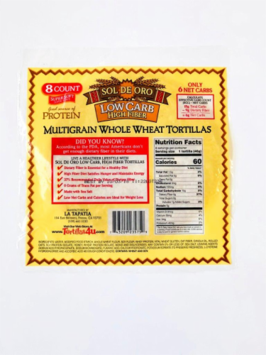 Sol De Oro Multigrain Whole Wheat Low Carb High Fiber Tortillas Perspective: back