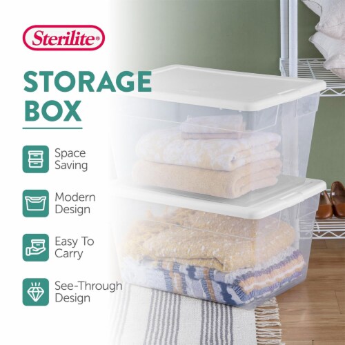 Sterilite 40 qt Clear Plastic Storage Bin Totes with Latching Lid, Gray (6 Pack)