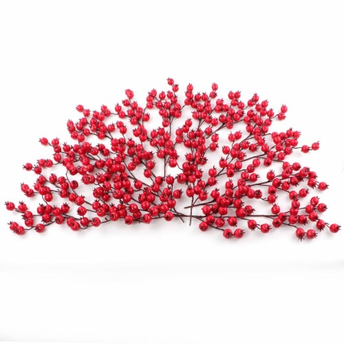 Artificial Holiday Red Berry Pick with 15 berries-10 (24 Pieces) Perspective: back