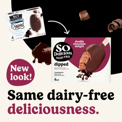 So Delicious Dairy Free Dipped Double Chocolate Delight Cashew Milk Frozen Dessert Bar Packet Perspective: back
