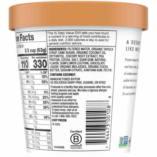SO Delicious® Dairy Free Salted Caramel Frozen Dessert Pint Perspective: back