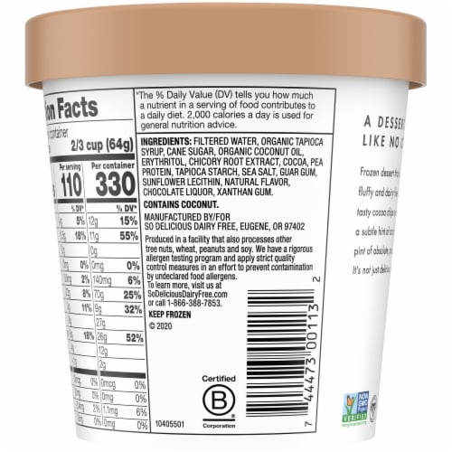 SO Delicious® Dairy Free Cocoa Chip Frozen Dessert Pint Perspective: back