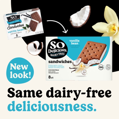 SO Delicious Dairy Free Vanilla Bean with Coconut Milk Base Frozen Dessert Sandwiches Perspective: back