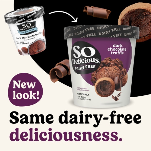 So Delicious Dairy Free Cashew Milk Frozen Dessert Dark Chocolate Truffle Vegan Carton Perspective: back