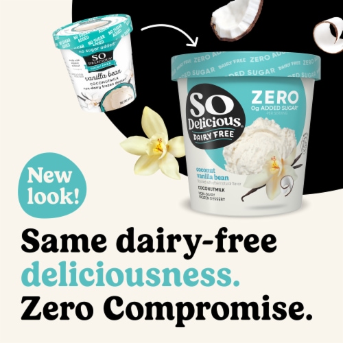 So Delicious Dairy Free No Sugar Added Vanilla Bean Coconut Milk Frozen Dessert Carton Perspective: back