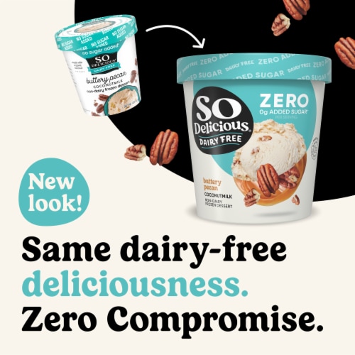 So Delicious Dairy Free No Sugar Added Butter Pecan Coconut Milk Frozen Dessert Carton Perspective: back