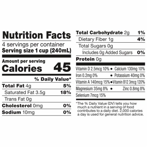So Delicious Dairy Free Organic Shelf Stable Unsweetened Plain Coconut Milk Quart Perspective: back