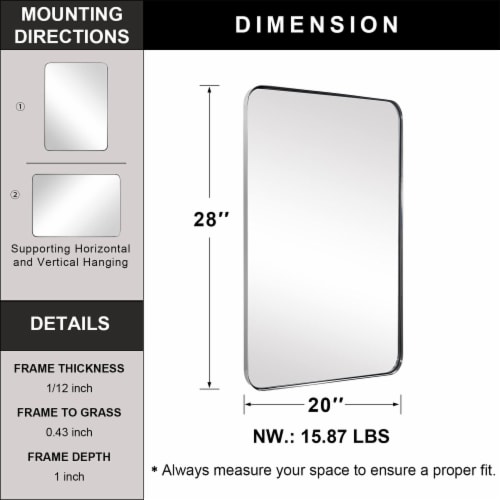 ANDY STAR Modern 20 x 28 Inch Rectangular Hanging Vanity Mirror, Brushed Nickel Perspective: back