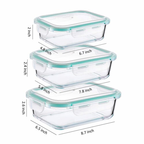 WHOLE HOUSEWARES | Glass Food Storage Containers Meal Prep, 3 Sizes | Airtight Lids . Perspective: back