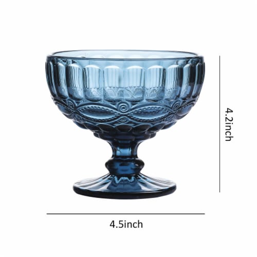 WHOLE HOUSEWARES Green Glass Ice Cream Bowls - Vintage Pressed Pattern, Set of 4 Perspective: back