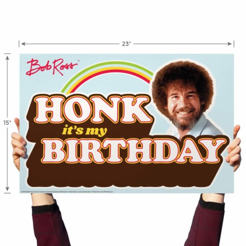 Prime Party Bob Ross Yard Sign with Lawn Stakes, Honk it's my Birthday Perspective: back