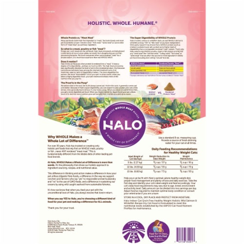 HALO Grain Free Wild Salmon & Whitefish Natural Dry Adult Indoor Cat Food Perspective: back