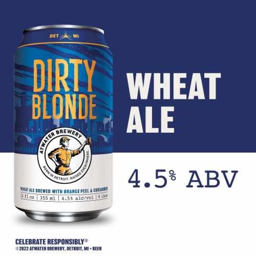 Atwater Dirty Blonde Wheat Beer Cans Perspective: back