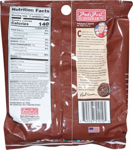 Bud's Best® Mini Chocolate Peanut Butter Sandwich Cookies Perspective: back