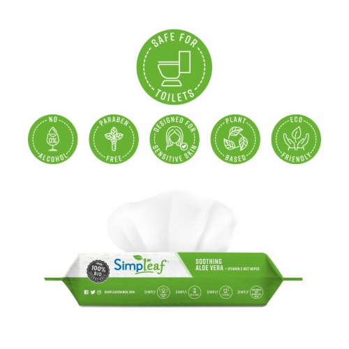 Simpleaf Aloe Vera Flushable Wipes 50 count 3 pack Perspective: back
