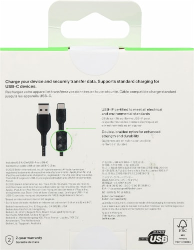 Belkin Black Braided USB-A to USB-C Charging Cable Perspective: back