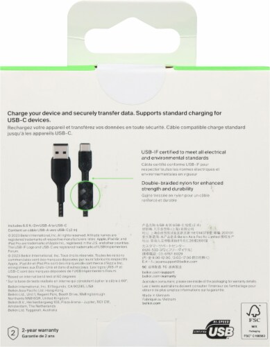 Belkin Black Braided USB-A to USB-C Charging Cable Perspective: back